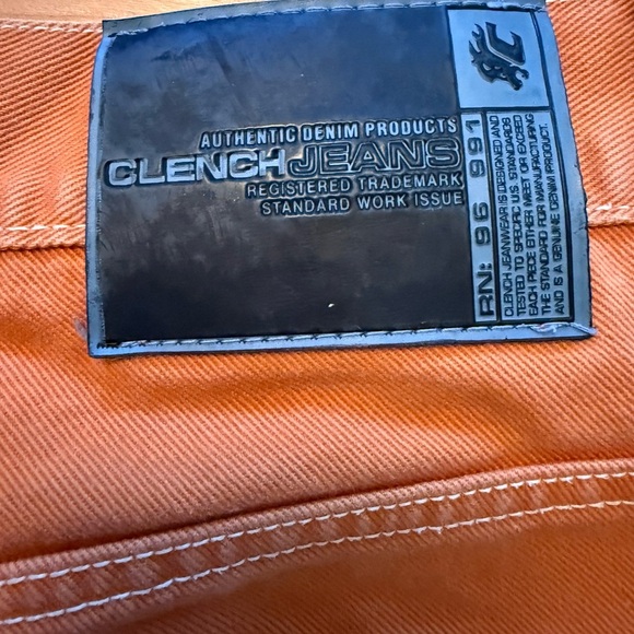 VTG Clench Jeans Mens Orange Denim Wide Baggy Skater 90s Y2K Tag Size 34x32 - Picture 3 of 16